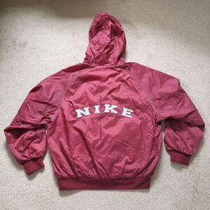 Vintage 90s Nike White Tag Size Large Mens Burgundy Hooded Swishy Jacket Dazzle